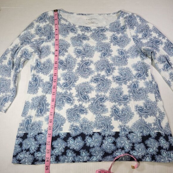 Talbots Women Blue Paisley Print Casual Cotton Blend 3/4 Sleeve Top Size M - Picture 4 of 8